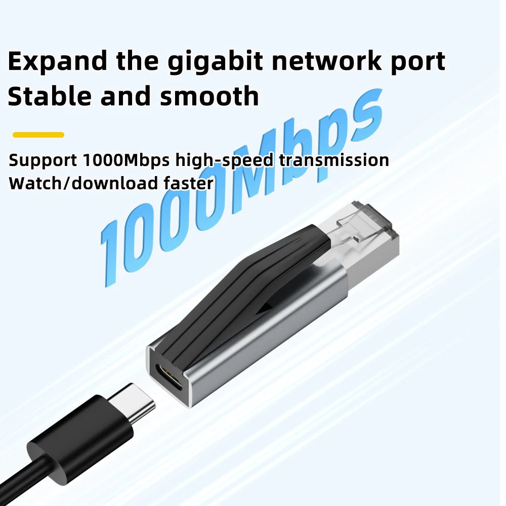 USB-C to Gigabit Ethernet Adapter 1000Mbps RJ45 Converter