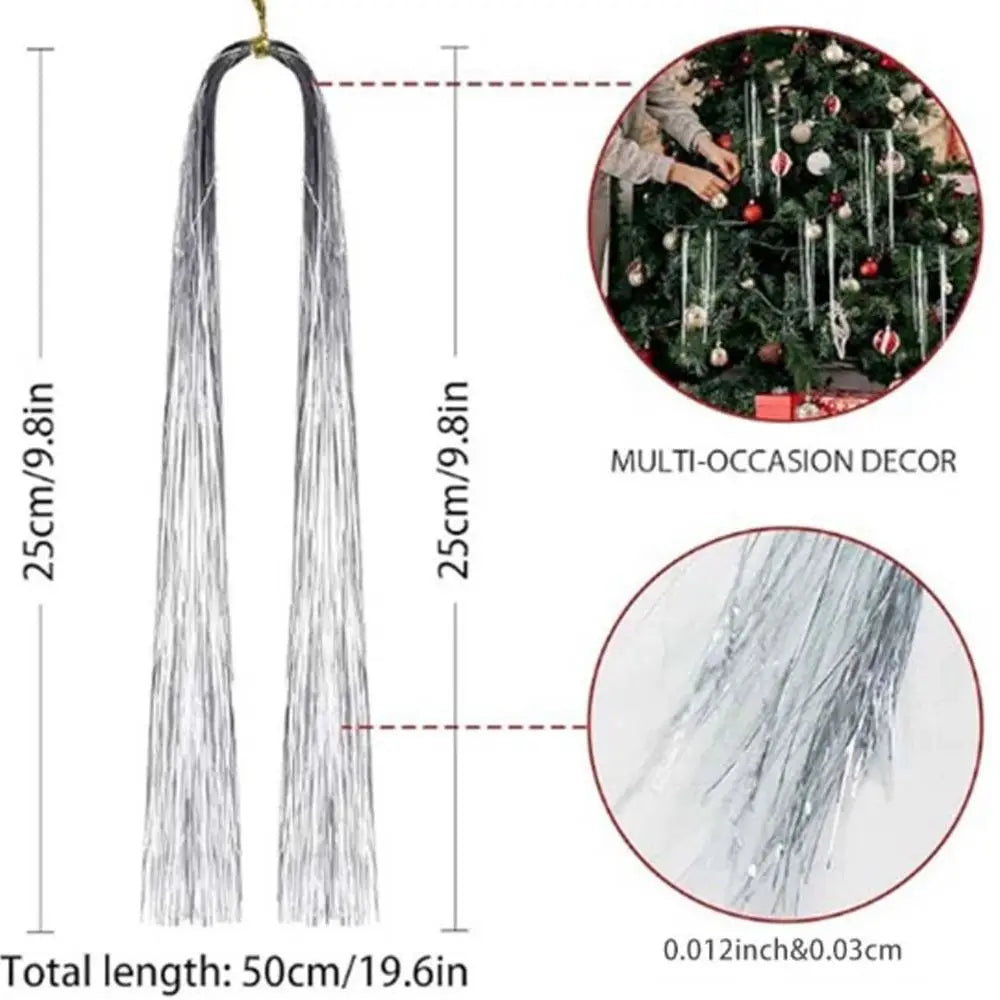 Christmas Tinsel Icicle Strands – Gold & Silver Foil Decor