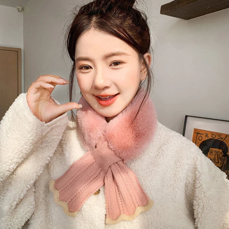 Women's Winter Plush Faux Rabbit Fur Neck Warmer Scarf