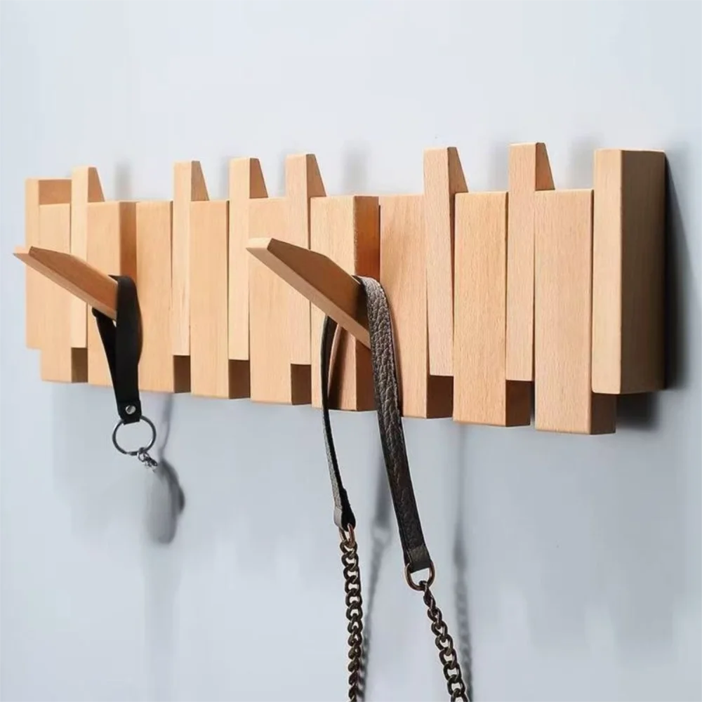 Wood Wall Coat Rack 8 Hooks – Piano Key Design | VIBE