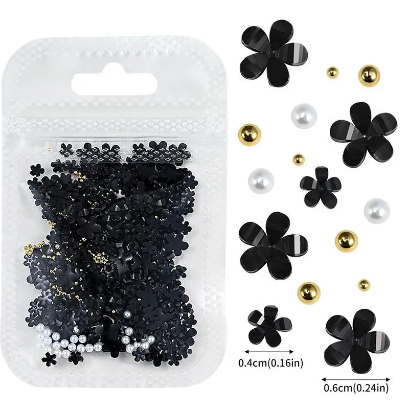 12-Grid 3D Flower Nail Art Charms – Rhinestones & Beads Kit