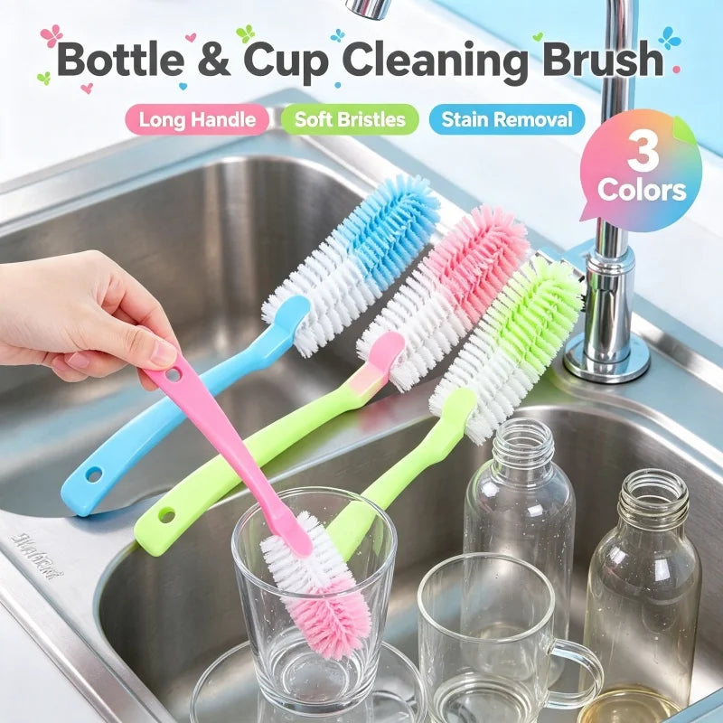 Long Handle Bottle Cleaning Brush – Soft Bristles Kitchen Tool
