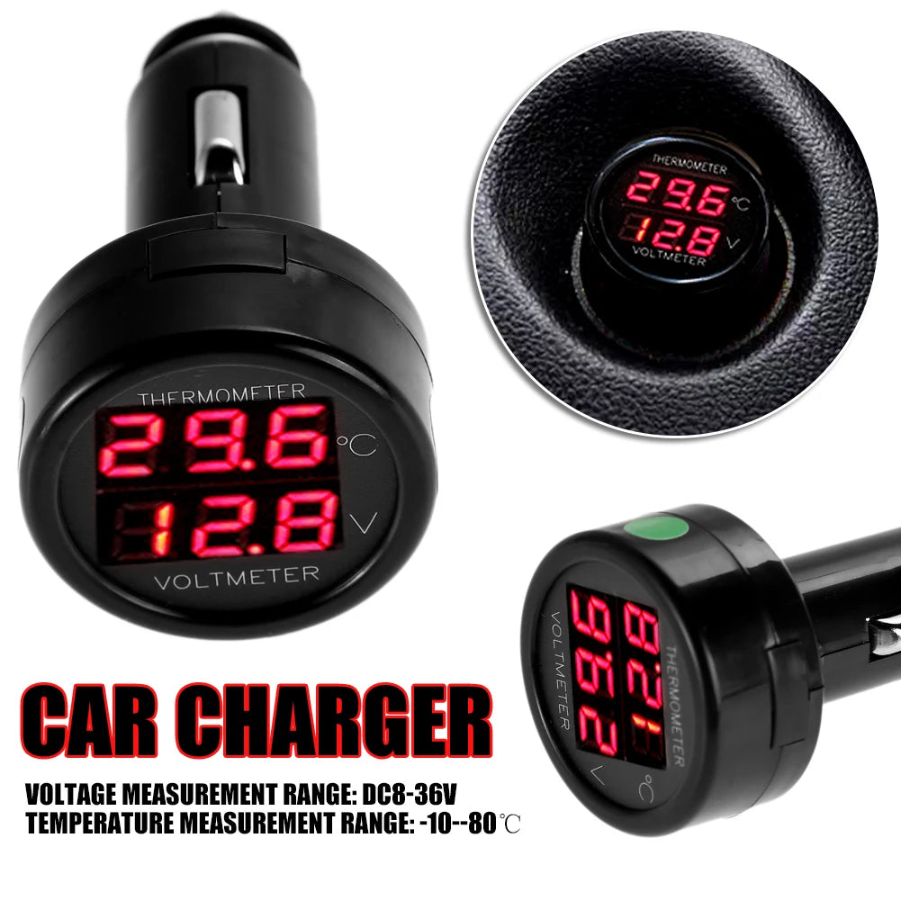 12V Car Voltmeter Thermometer – 2-in-1 Cigarette Lighter Monitor