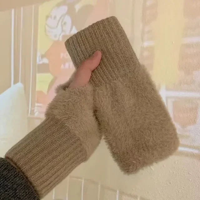 Women's Soft Plush Fingerless Gloves – Faux Mink Fur Warmth