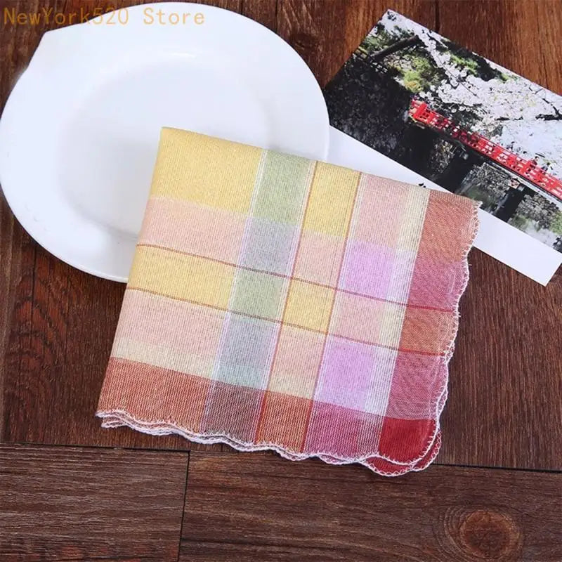 Women's Cotton Handkerchiefs – Check Print & Scalloped Trim Set