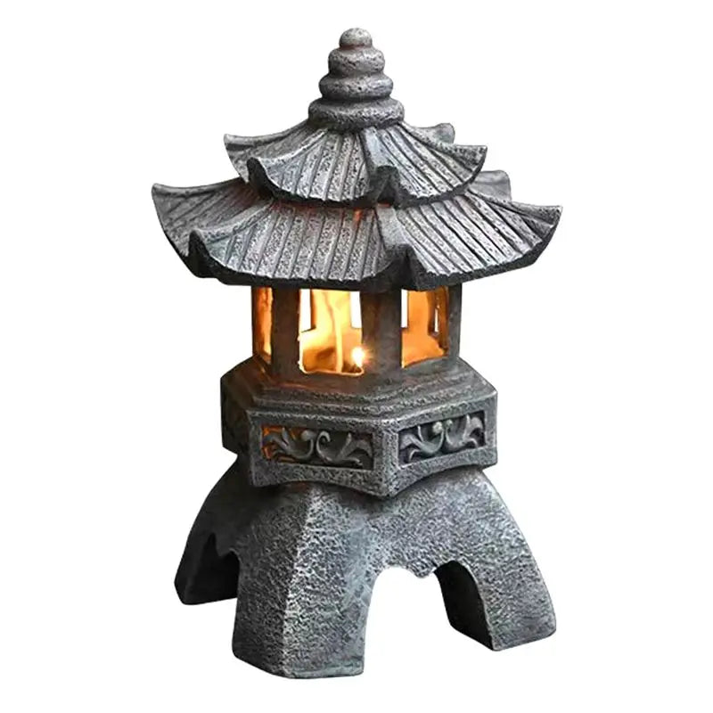 Solar Resin Pagoda Lantern – Garden Statue Light Decor