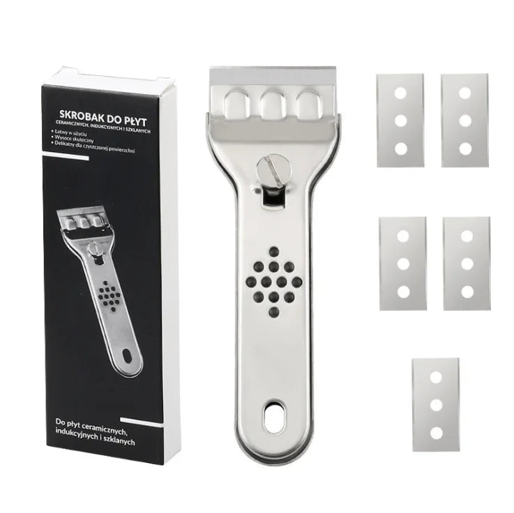 Stainless Steel Hob Scraper + Replacement Blades | Glass Cleaner