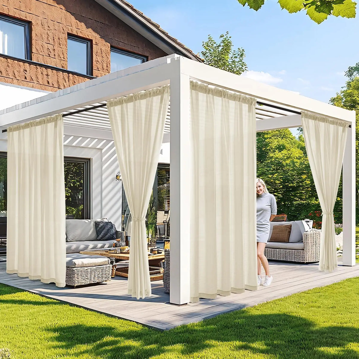 Sheer Waterproof Outdoor Curtains – 2-Panel Voile Patio Drapes