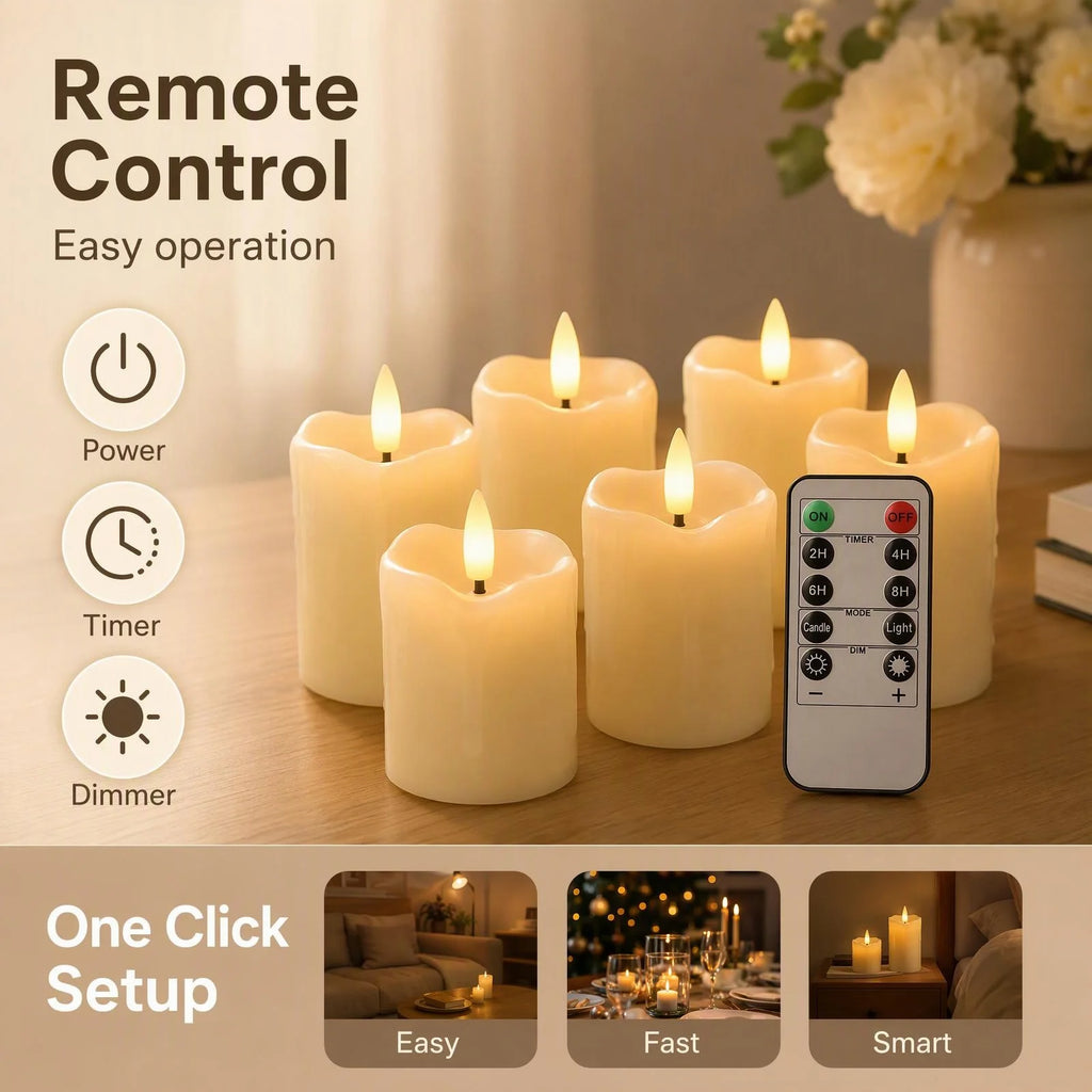 6-Pack Flameless LED Tea Light Candles with Remote & Timer