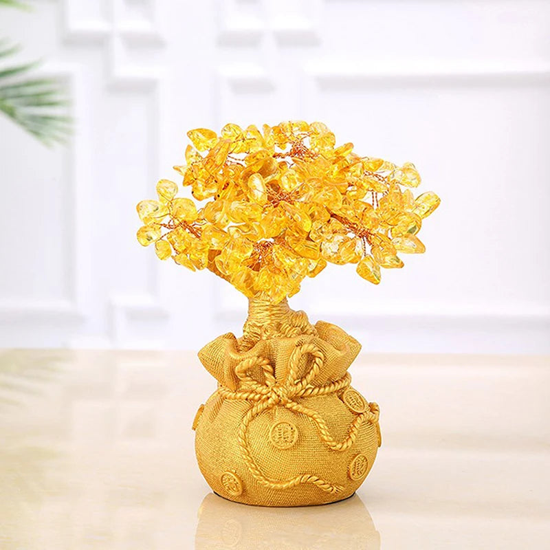 Yellow Crystal Money Tree Feng Shui Wealth Ornament