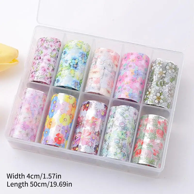 Floral Nail Foil Transfer Stickers 50pcs – Flower Nail Wraps