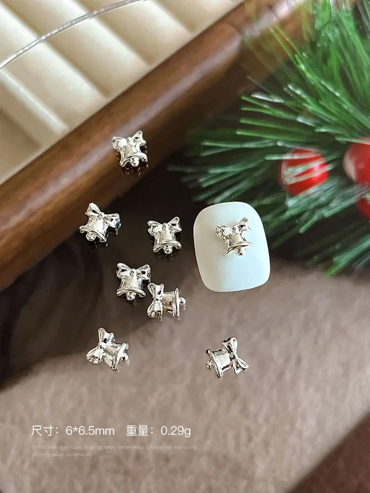 10pc 3D Christmas Bell Nail Charms – Gold & Silver Alloy DIY