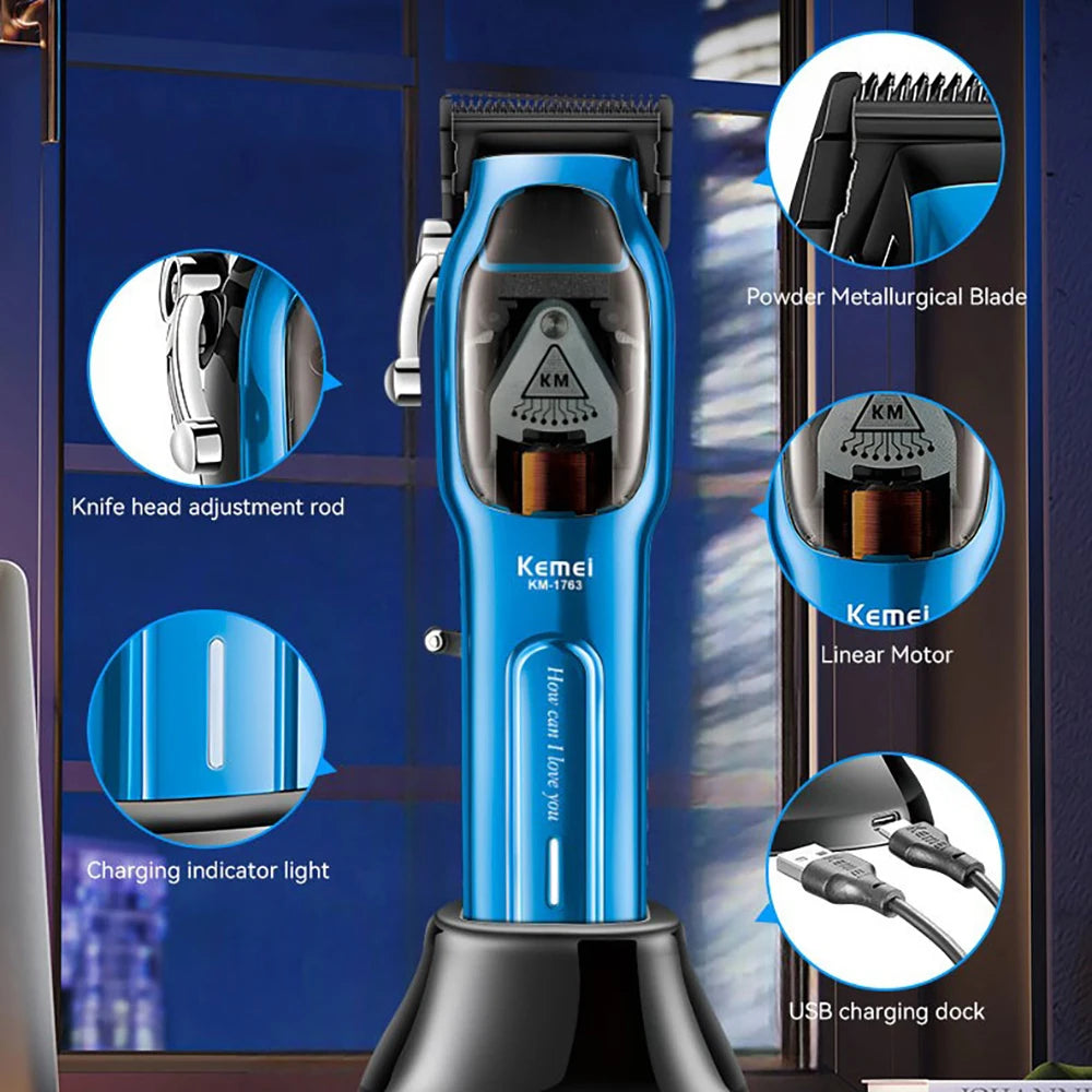 Kemei KM-1763 Cordless Hair Clipper 9000RPM Magnetic Motor