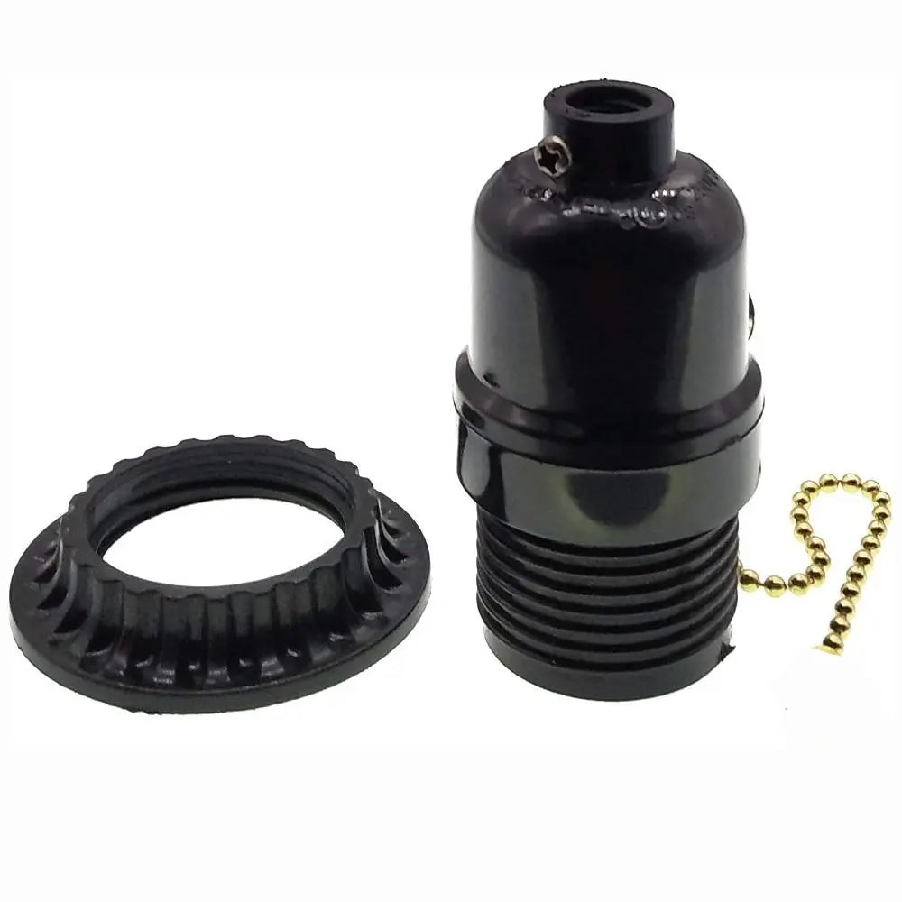 E27 Pull Switch Lamp Holder – Bakelite Bulb Socket 250V Black