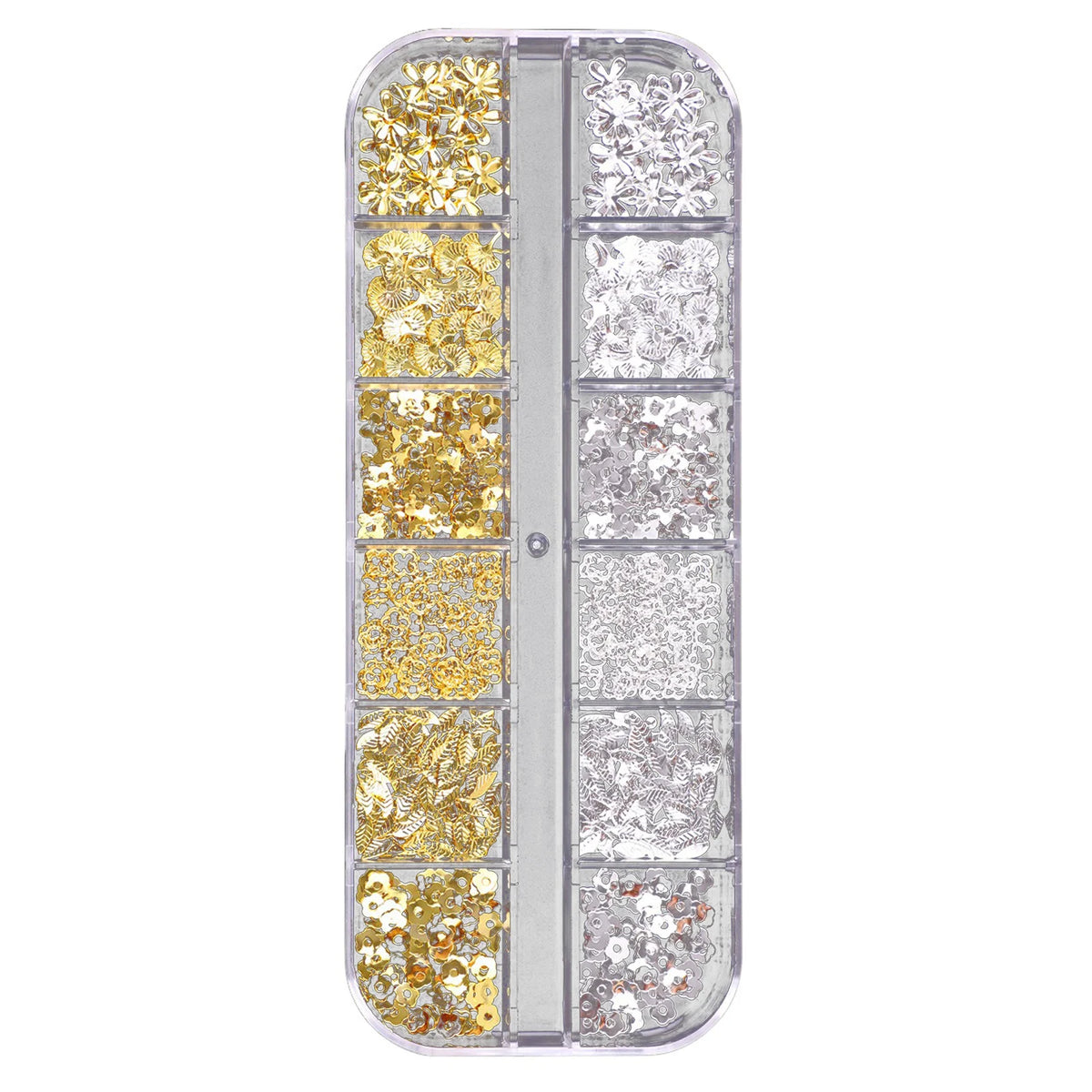 12-Grid 3D Nail Charms Gold Silver Punk Metal Art Decorations