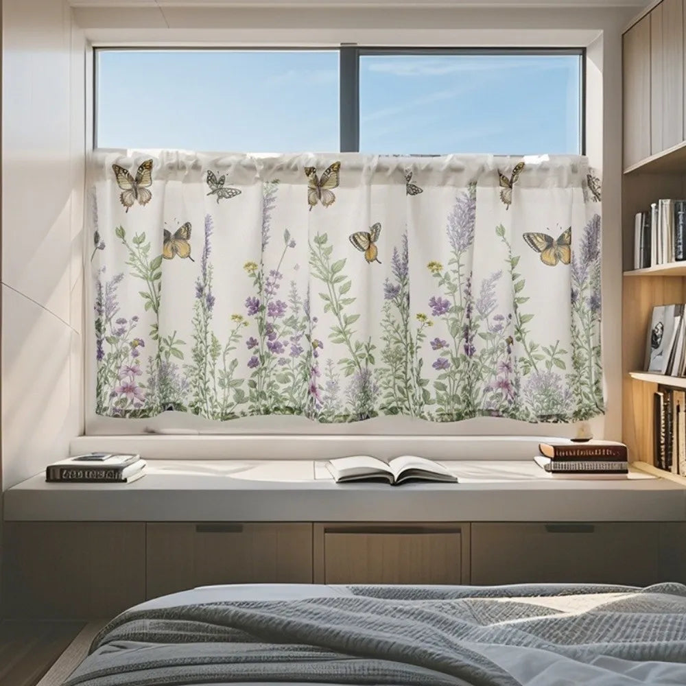 Lavender Print Short Curtain – Country Style Kitchen Window Drape