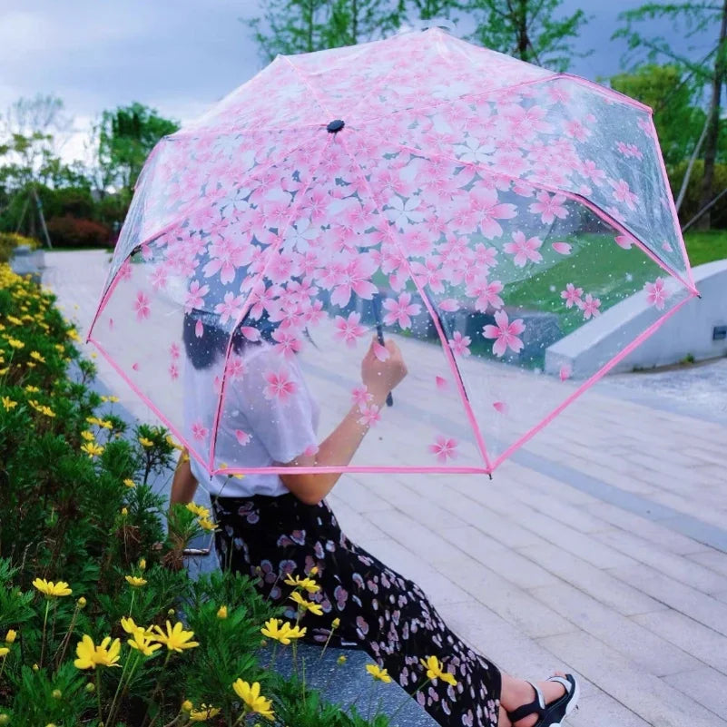 Transparent Cherry Blossom Folding Umbrella – UV & Rain
