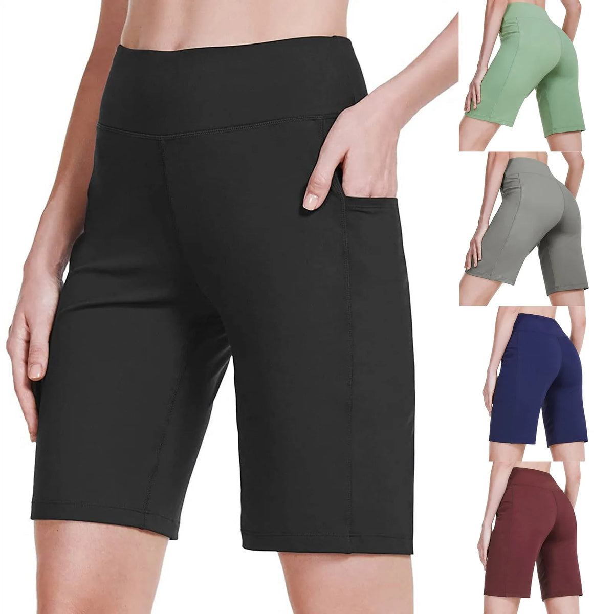 Women's High Waist Biker Shorts with Pockets – Yoga Activewear