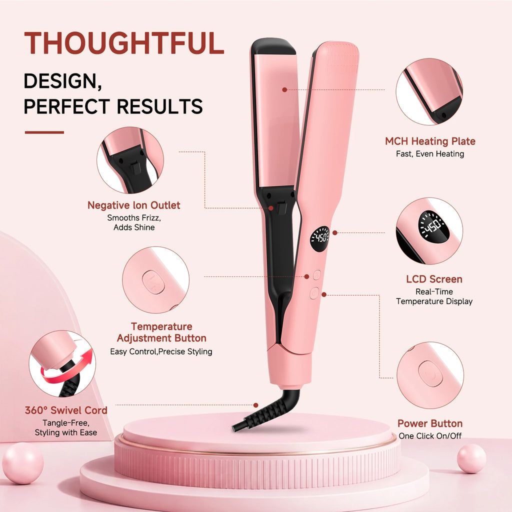 Wide Plate Hair Straightener – 5B Ions, 3D Float, LCD | minhuang
