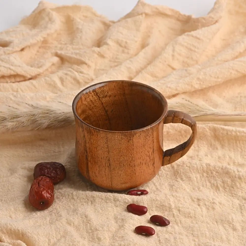 Solid Wood Retro Handle Coffee Mug – Heat Resistant Wooden Cup