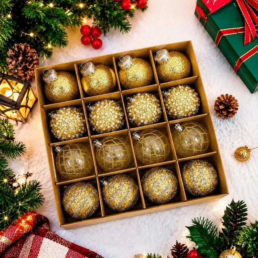 16-Pc 6cm Painted Christmas Ball Ornament Set – Plastic Baubles