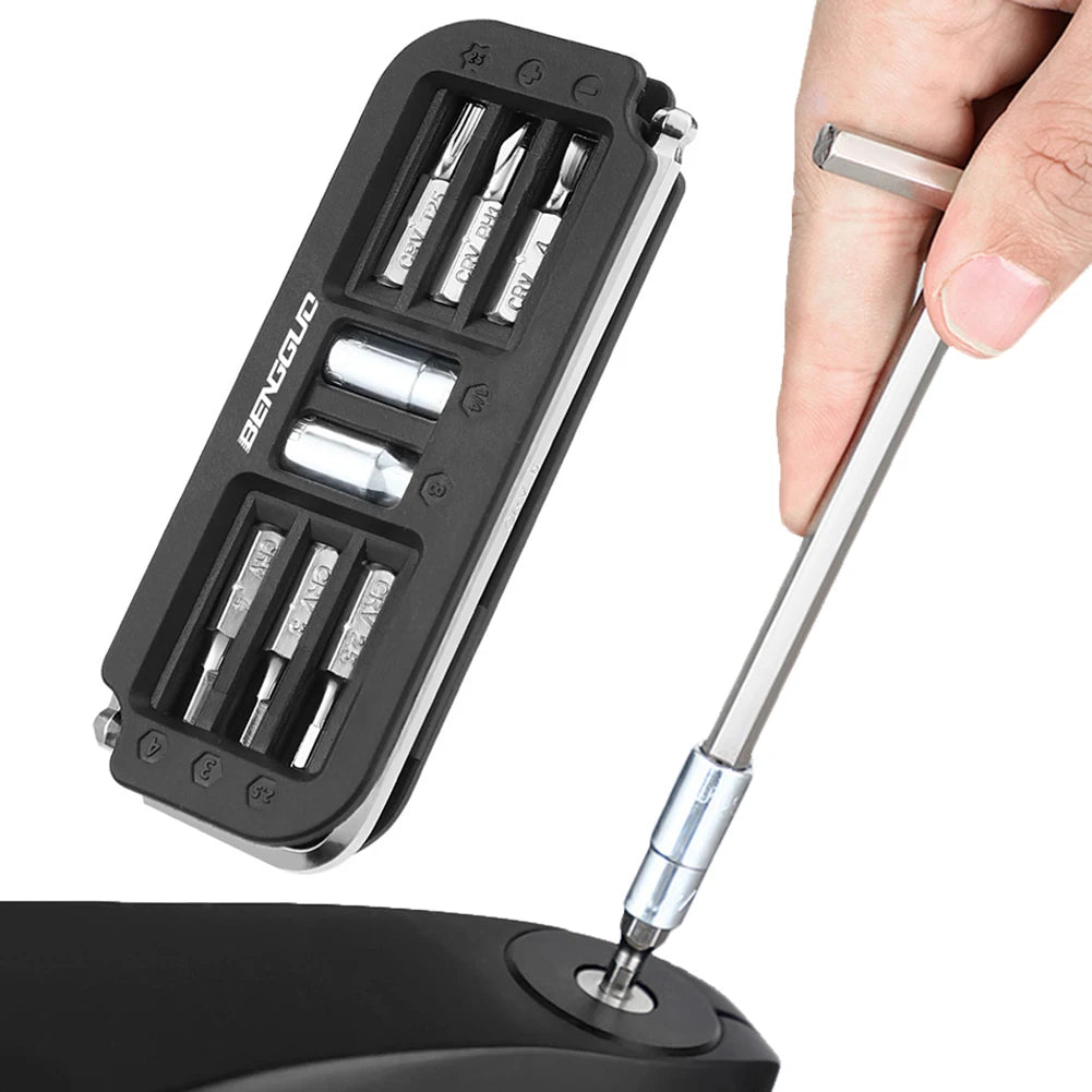 10-in-1 Bicycle Multi-Tool Hex Wrench & Bit Socket Kit