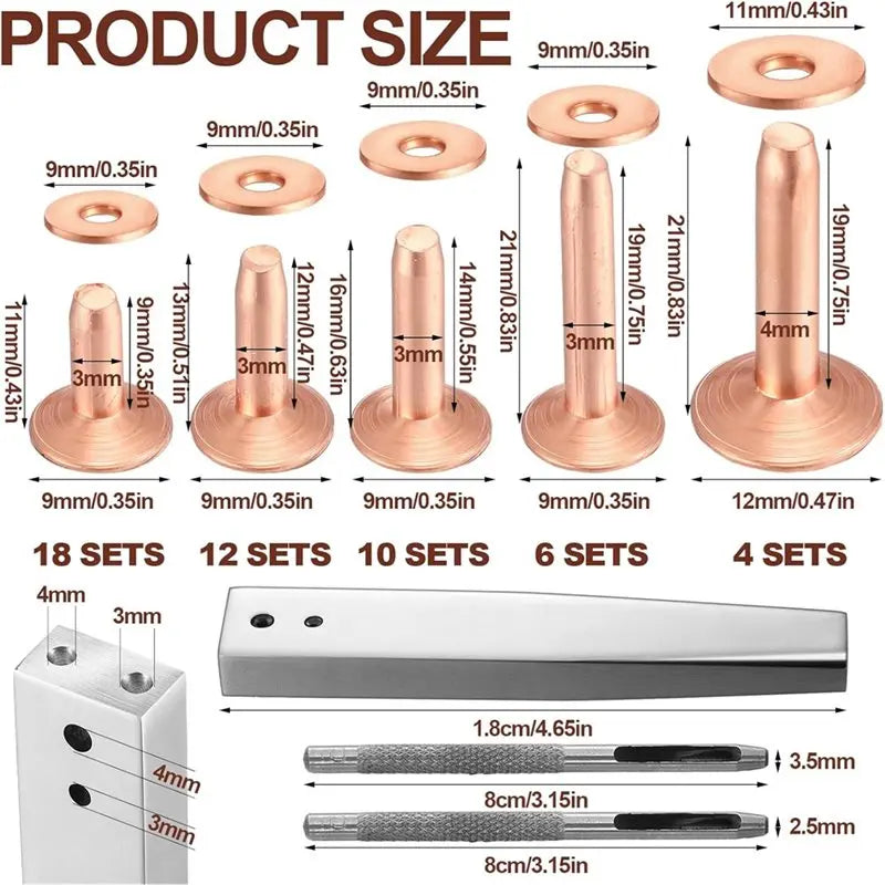 100-Set Copper Rivet Kit with Hole Punch & Setter | Leather Crafts