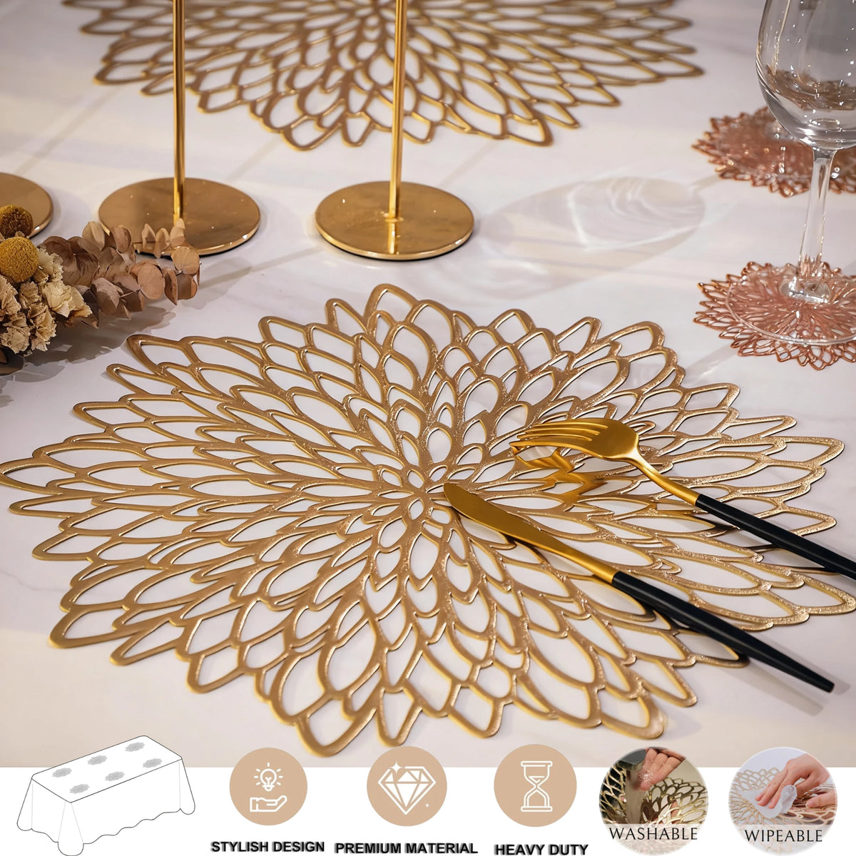 Round Leaf PVC Placemats Set of 4 – Washable & Heat-Resistant