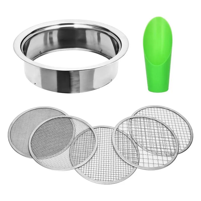 Stainless Steel Garden Soil Sieve Set – 5 Mesh Sizes 1–12mm