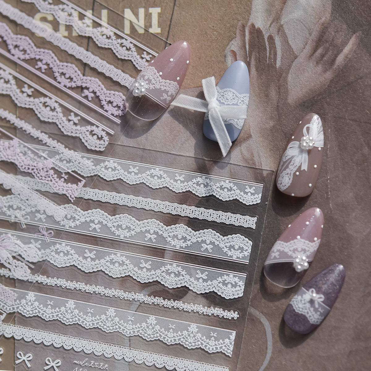 Retro Lace Bow Nail Stickers – Floral DIY Nail Decals
