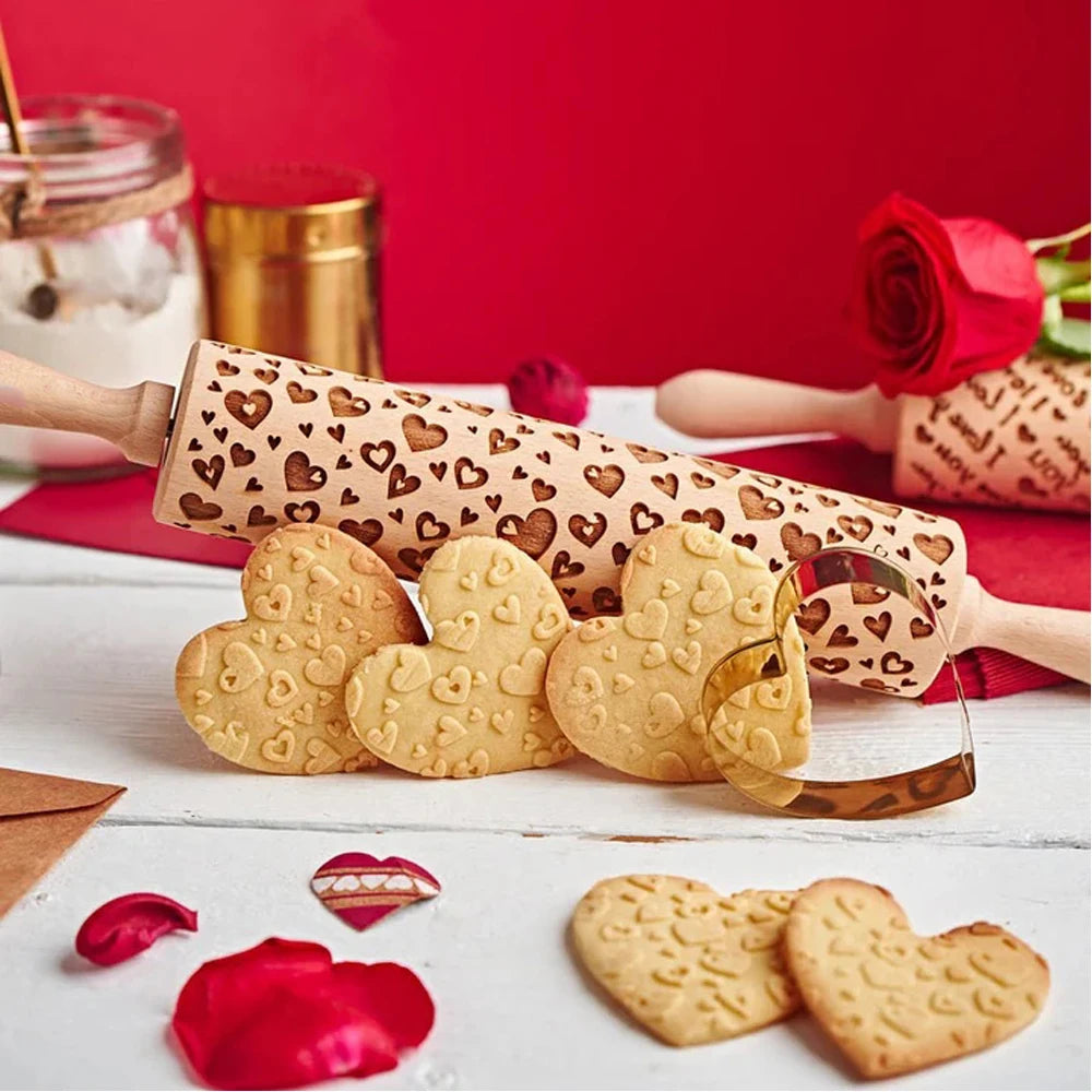 Wooden Embossed Rolling Pin – Love Heart 3D Cookie Mold | Arjmide