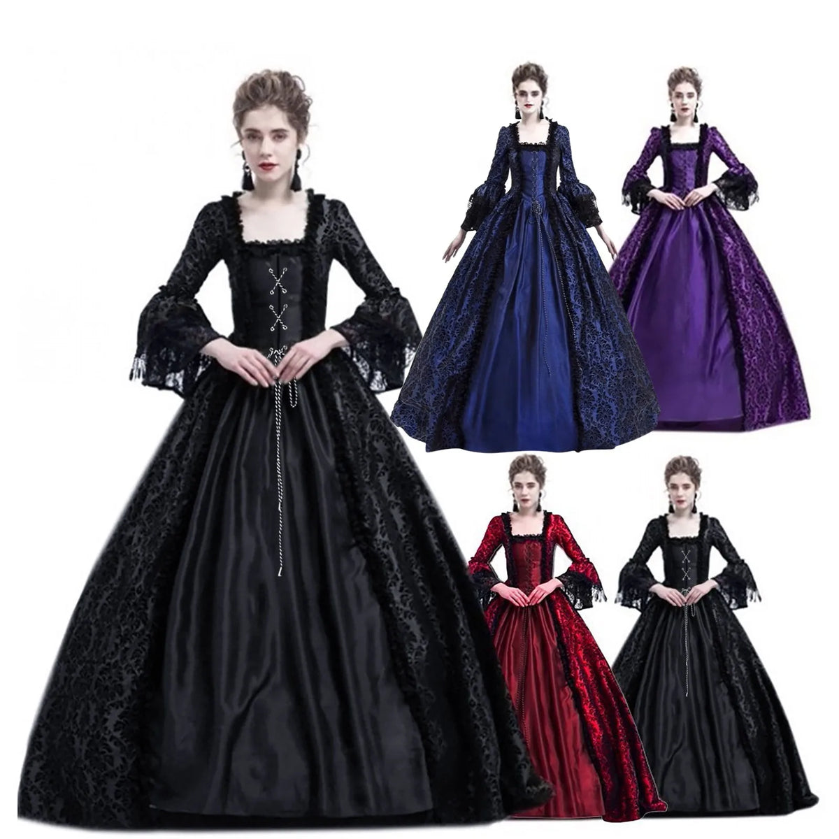 Women's Medieval Gothic Halloween Costume Hooded Long Gown