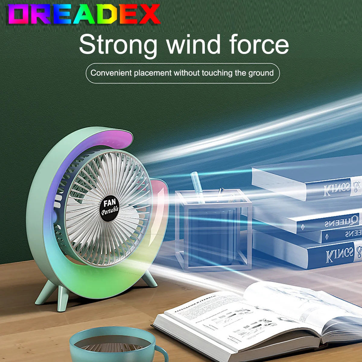 OREADEX Mini USB Desk Fan with LED Night Light – 3 Speeds