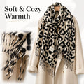 Women's Leopard Print Winter Scarf Shawl with Tassels