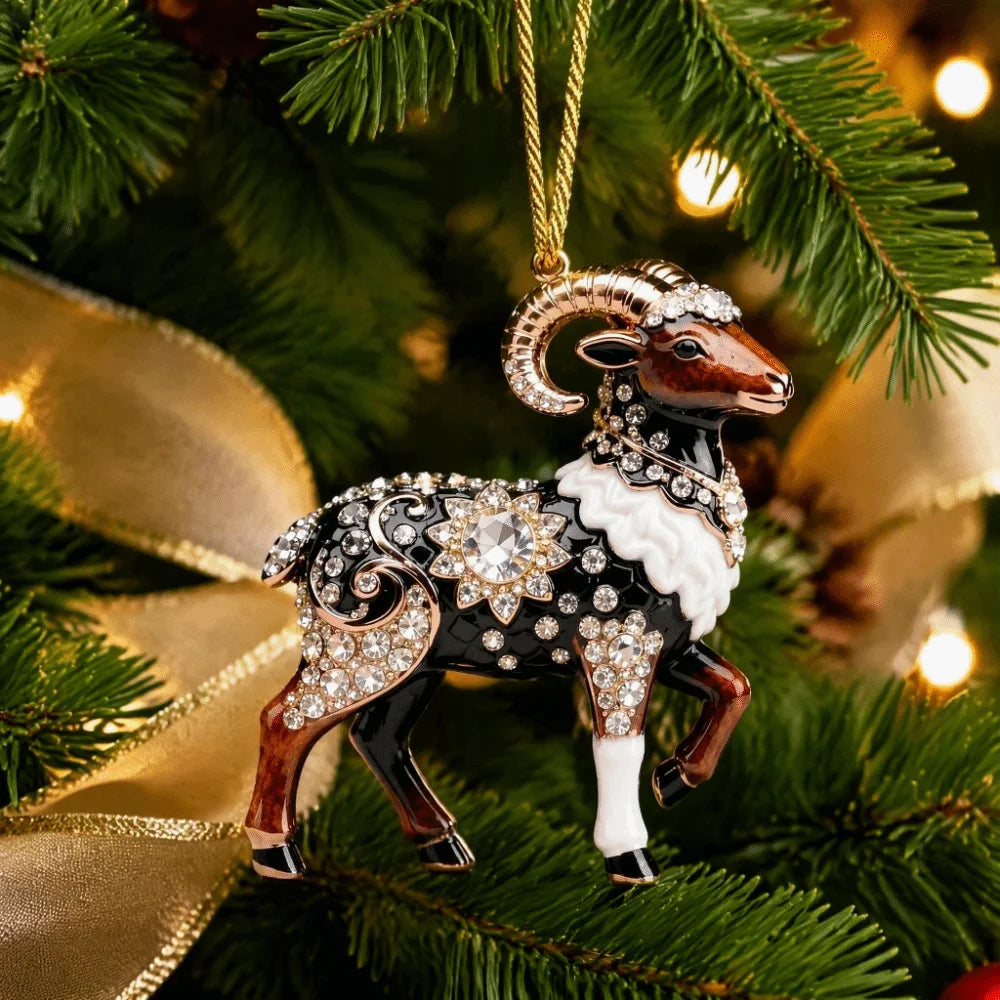 Rhinestone Goat Christmas Acrylic Pendant Keychain & Bag Charm