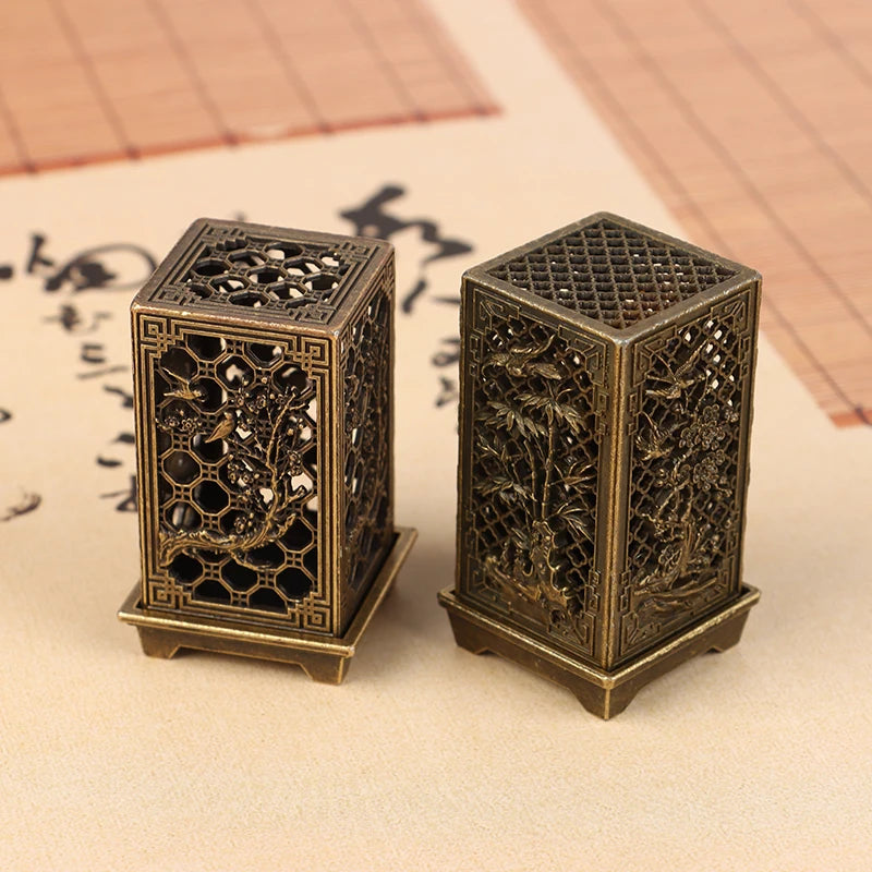 Zinc Alloy Incense Burner – Square & Cylindrical Hollow Design
