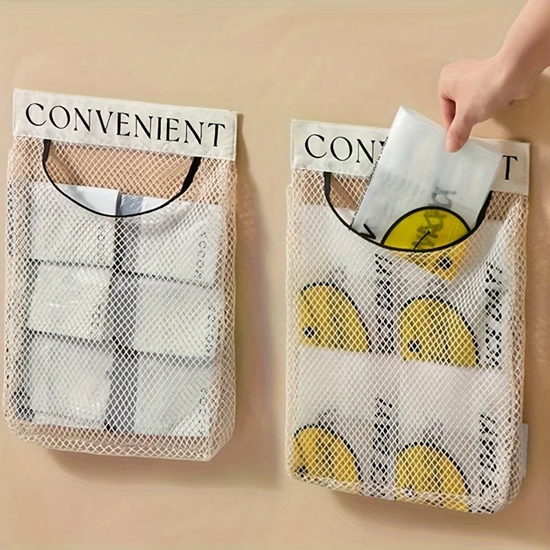 Wall-Mounted Plastic Bag Holder – Elastic Storage Net 1-2 Pack