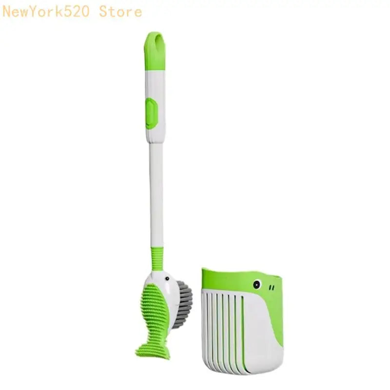 Whale Toilet Brush with Holder & Liquid Dispenser – Long Handle