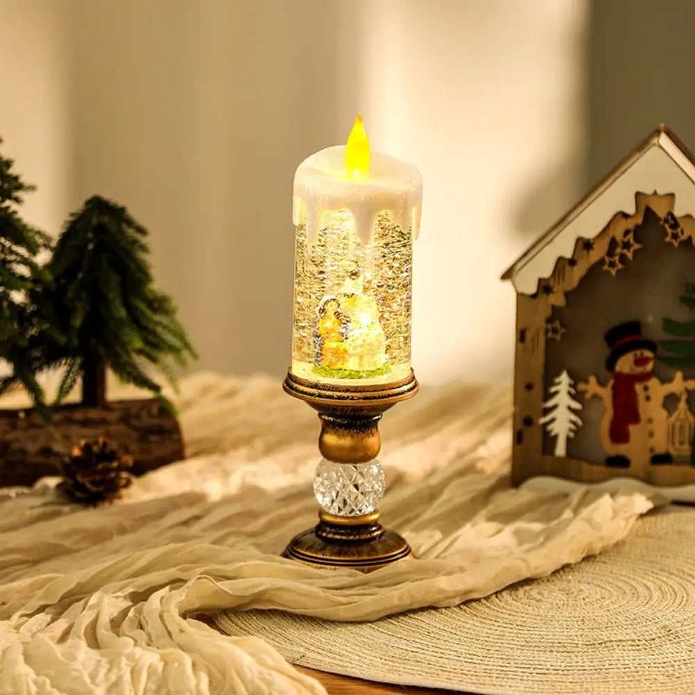 Santa Crystal Candle Light Snowflake Music Box Christmas Decor