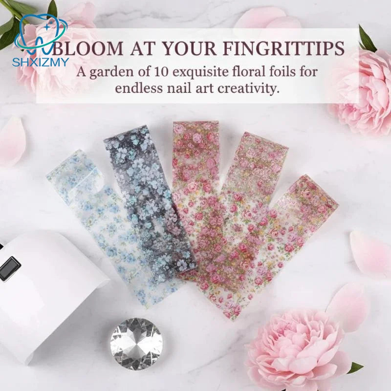 Floral Nail Foil Transfer Stickers 50pcs – Flower Nail Wraps