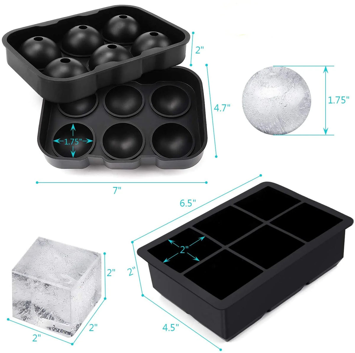 BPA Free Silicone Ice Ball & Cube Molds Set with Funnel