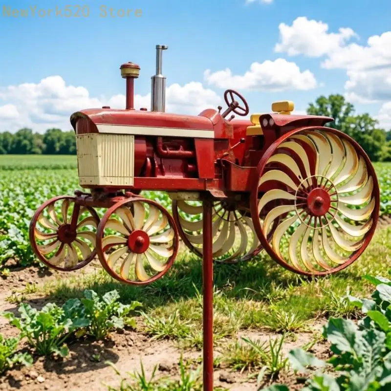 Red Tractor Wind Spinner Stake – Farmhouse Lawn & Yard Decor
