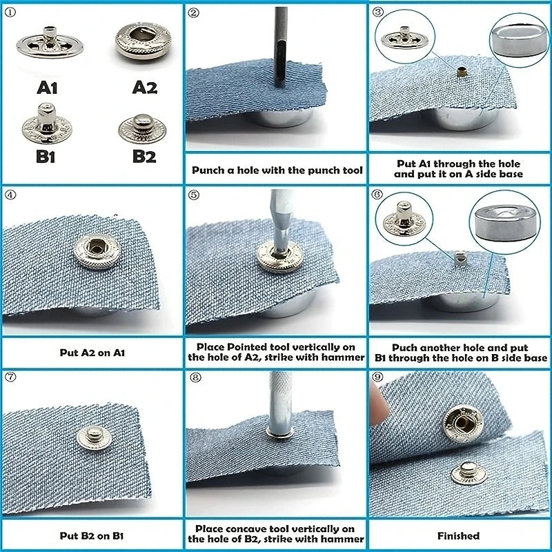 12 Sets Brass 15mm Snap Fasteners Kit – Metal Press Studs