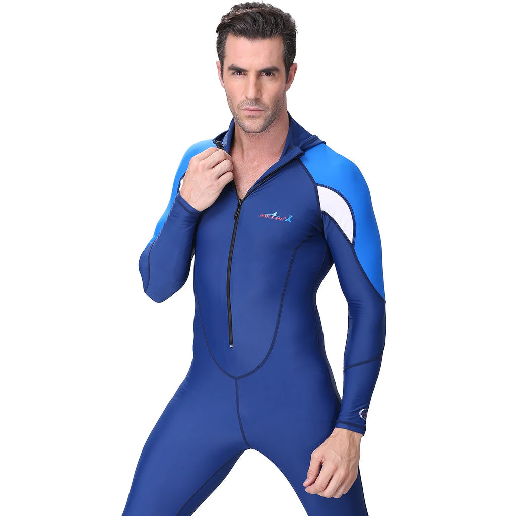 UPF 50+ Hooded One-Piece Rash Guard Wetsuit – Long Sleeve
