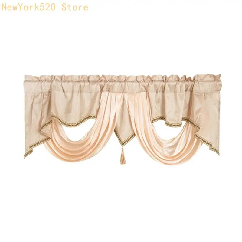 Wavy Window Valance Curtain Rod Pocket 140x45cm – Gray & White