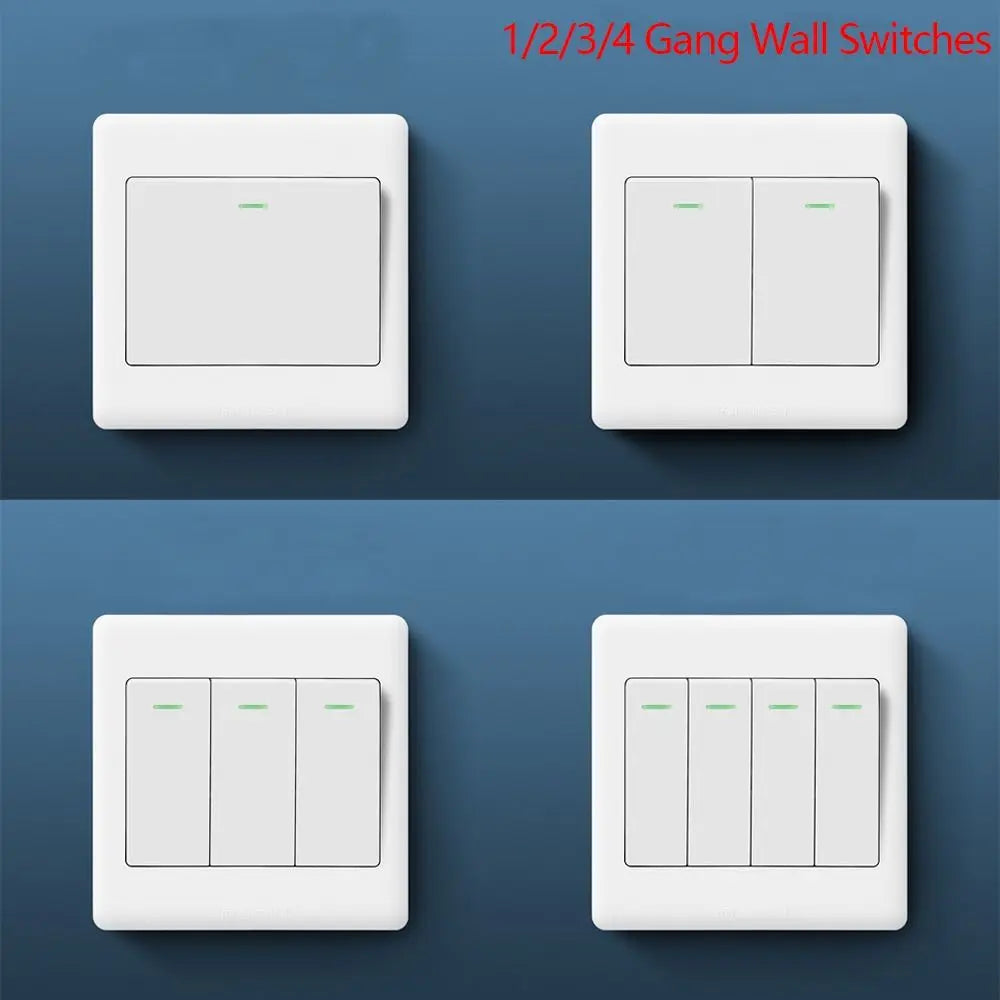 1–4 Gang Wall Light Switch Panel with Fluorescent Indicator