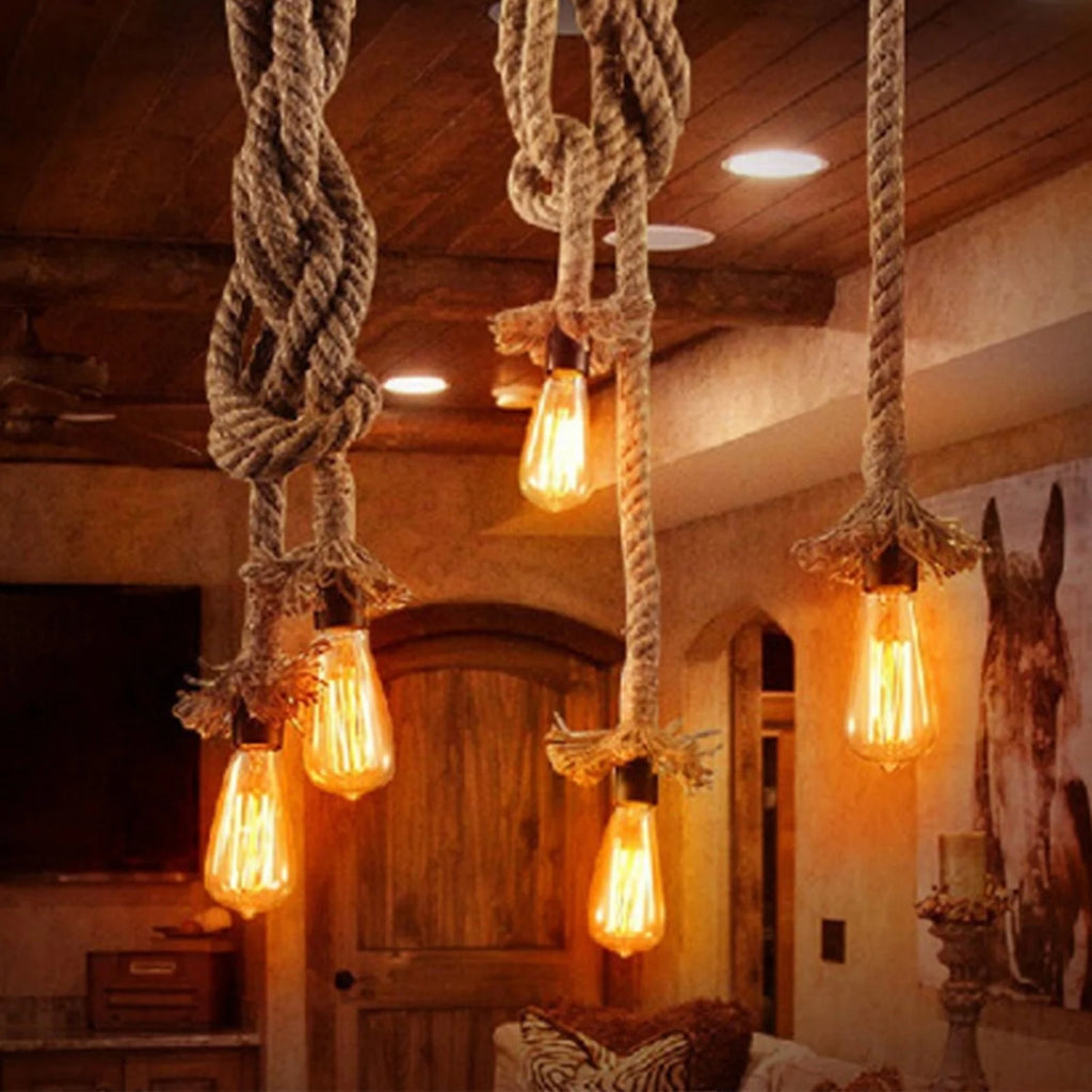 Retro Hemp Rope Pendant Lamp E27 Hanging Light – Home & Cafe