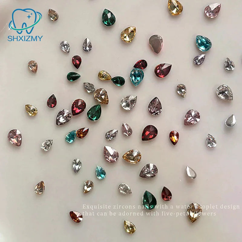 50Pcs Water Drop Zircon Nail Rhinestones 3D Flatback Crystal Gems