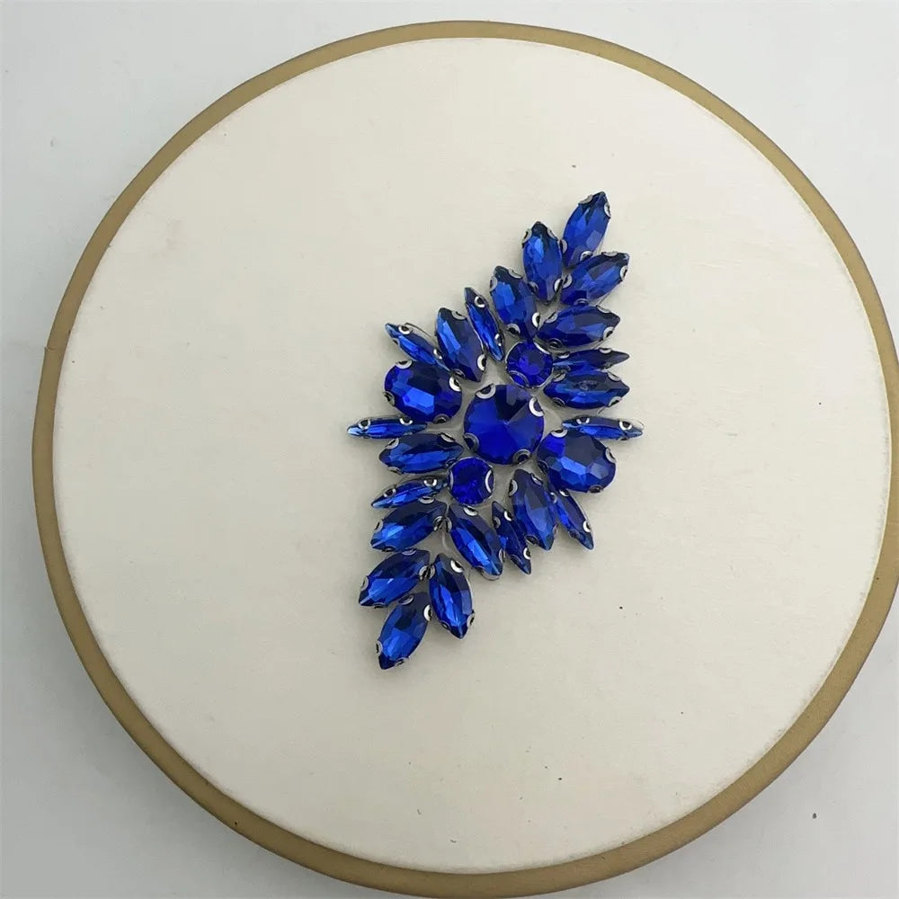 Glass Beaded Floral Rhinestone Applique Iron-On Crystal Patch