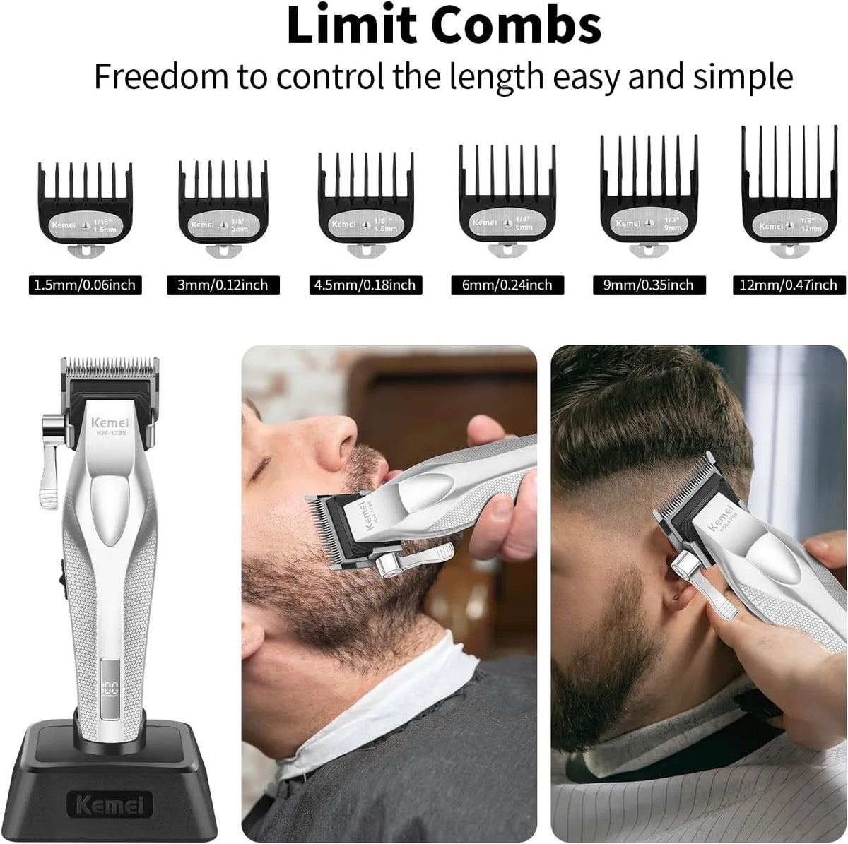 Kemei KM-1798 Cordless Hair Clipper 3000mAh for Men